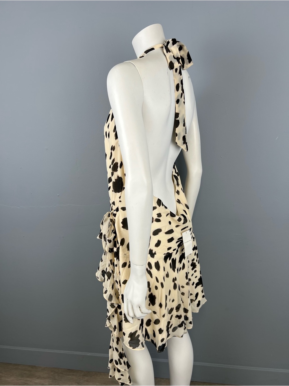NEW WITH TAGS Abercrombie & Fitch Halter Mini Dress in Cream and Black Cowprint - Picture 10 of 11